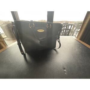 Brahmin Black Crock Embossed Leather Convertible Satchel